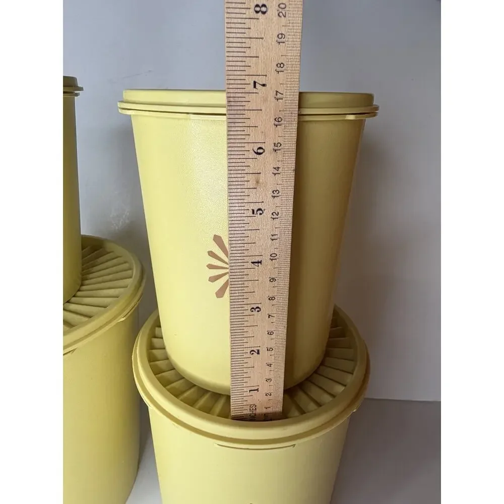 Vintage Tupperware 4-Piece Servalier Canister Set Yellow Harvest Gold Starburst